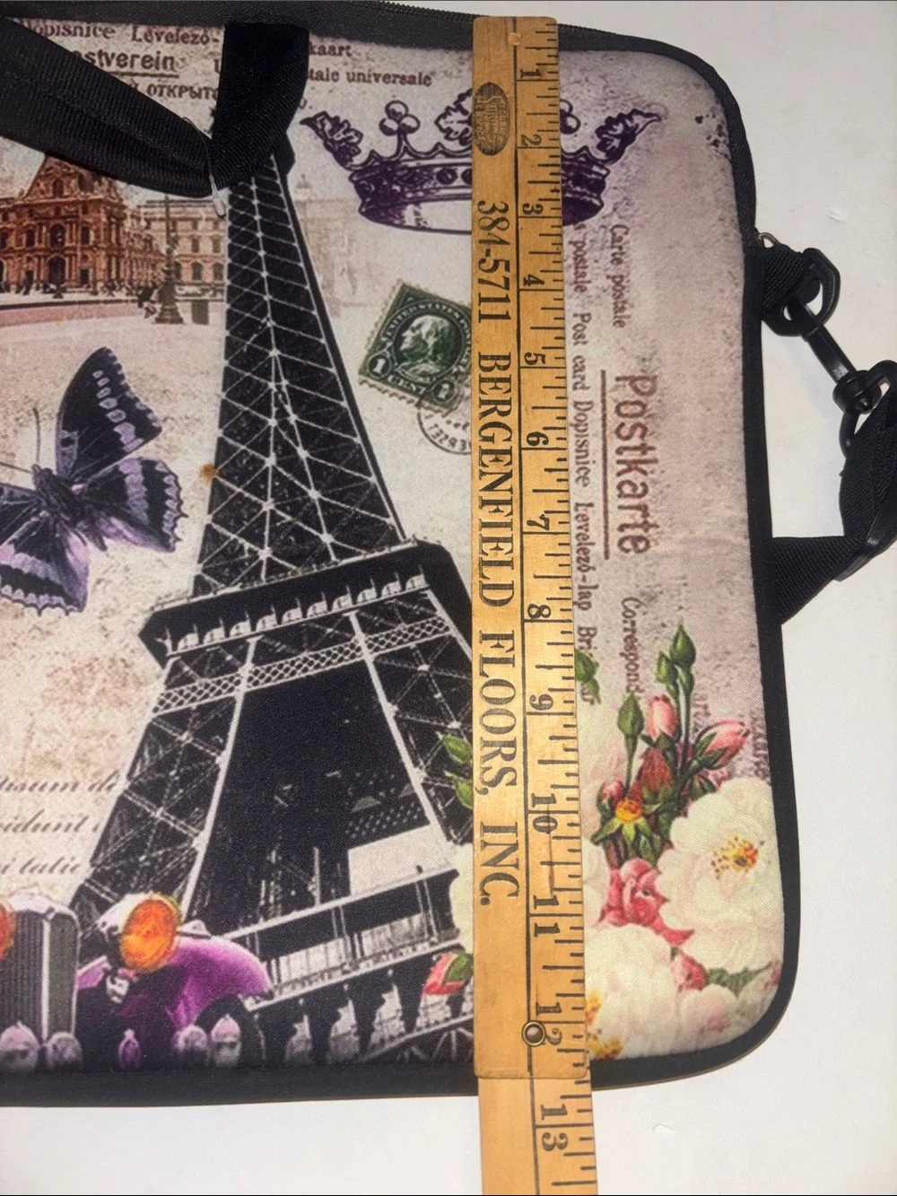 COMPUTER CASE SOFT/THICK PARIS DESIGN FULL ZIPPER HANDLES AND CROSSBODY STRAP